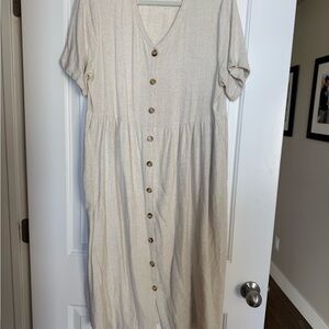 Tea n Rose Cream Button-Front Midi Dress